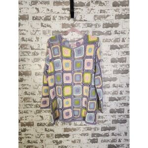 Granny Square Cardigan Size Large Purple‎ Buttons Cottagecore Granny VTG Venezia